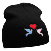 2 Love Birds Embroidered 8 Inch Short Beanie