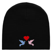 2 Love Birds Embroidered 8 Inch Short Beanie