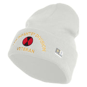 U.S. Army 7th Infantry Division Logo Embroidered 12 Inch Solid Knit Cuff Long Beanie Made in USA - White OSFM