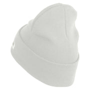 U.S. Army 7th Infantry Division Logo Embroidered 12 Inch Solid Knit Cuff Long Beanie Made in USA - White OSFM