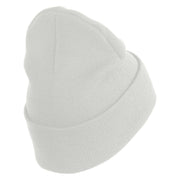 U.S. Army 7th Infantry Division Logo Embroidered 12 Inch Solid Knit Cuff Long Beanie Made in USA - White OSFM