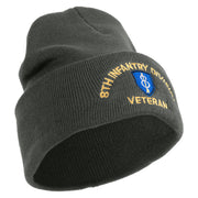 U.S. Army 8th Infantry Division Logo Embroidered 12 Inch Solid Knit Cuff Long Beanie Made in USA - Charcoal OSFM