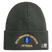 U.S. Army 8th Infantry Division Logo Embroidered 12 Inch Solid Knit Cuff Long Beanie Made in USA - Charcoal OSFM