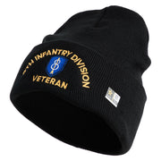 U.S. Army 8th Infantry Division Logo Embroidered 12 Inch Solid Knit Cuff Long Beanie Made in USA - Black OSFM