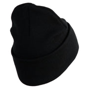 U.S. Army 8th Infantry Division Logo Embroidered 12 Inch Solid Knit Cuff Long Beanie Made in USA - Black OSFM
