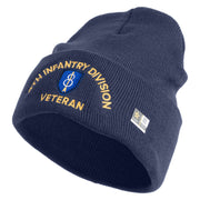 U.S. Army 8th Infantry Division Logo Embroidered 12 Inch Solid Knit Cuff Long Beanie Made in USA - Navy OSFM