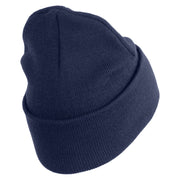 U.S. Army 8th Infantry Division Logo Embroidered 12 Inch Solid Knit Cuff Long Beanie Made in USA - Navy OSFM