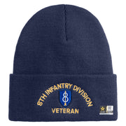 U.S. Army 8th Infantry Division Logo Embroidered 12 Inch Solid Knit Cuff Long Beanie Made in USA - Navy OSFM
