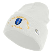 U.S. Army 8th Infantry Division Logo Embroidered 12 Inch Solid Knit Cuff Long Beanie Made in USA - White OSFM