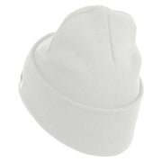 U.S. Army 8th Infantry Division Logo Embroidered 12 Inch Solid Knit Cuff Long Beanie Made in USA - White OSFM