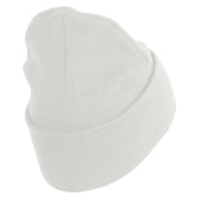 U.S. Army 8th Infantry Division Logo Embroidered 12 Inch Solid Knit Cuff Long Beanie Made in USA - White OSFM