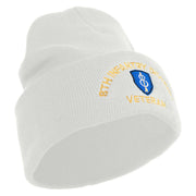 U.S. Army 8th Infantry Division Logo Embroidered 12 Inch Solid Knit Cuff Long Beanie Made in USA - White OSFM