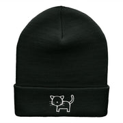 Cat Doodle Outline Embroidered Knitted Long Beanie