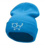 Cat Doodle Outline Embroidered Knitted Long Beanie