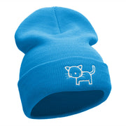 Cat Doodle Outline Embroidered Knitted Long Beanie