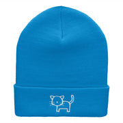 Cat Doodle Outline Embroidered Knitted Long Beanie