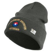 U.S. Army 9th Infantry Division Logo Embroidered 12 Inch Solid Knit Cuff Long Beanie Made in USA - Charcoal OSFM