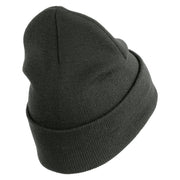 U.S. Army 9th Infantry Division Logo Embroidered 12 Inch Solid Knit Cuff Long Beanie Made in USA - Charcoal OSFM