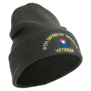 U.S. Army 9th Infantry Division Logo Embroidered 12 Inch Solid Knit Cuff Long Beanie Made in USA - Charcoal OSFM