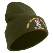 U.S. Army 11th Infantry Brigade Logo Embroidered 12 Inch Solid Knit Cuff Long Beanie Made in USA - Olive OSFM