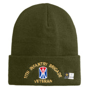 U.S. Army 11th Infantry Brigade Logo Embroidered 12 Inch Solid Knit Cuff Long Beanie Made in USA - Olive OSFM