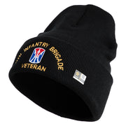 U.S. Army 11th Infantry Brigade Logo Embroidered 12 Inch Solid Knit Cuff Long Beanie Made in USA - Black OSFM