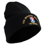 U.S. Army 11th Infantry Brigade Logo Embroidered 12 Inch Solid Knit Cuff Long Beanie Made in USA - Black OSFM