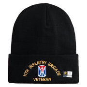 U.S. Army 11th Infantry Brigade Logo Embroidered 12 Inch Solid Knit Cuff Long Beanie Made in USA - Black OSFM