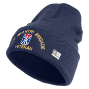 U.S. Army 11th Infantry Brigade Logo Embroidered 12 Inch Solid Knit Cuff Long Beanie Made in USA - Navy OSFM