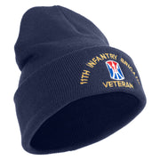 U.S. Army 11th Infantry Brigade Logo Embroidered 12 Inch Solid Knit Cuff Long Beanie Made in USA - Navy OSFM