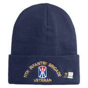 U.S. Army 11th Infantry Brigade Logo Embroidered 12 Inch Solid Knit Cuff Long Beanie Made in USA - Navy OSFM
