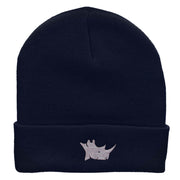 Rhino Head Embroidered 12 Inch Long Knitted Beanie