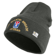 U.S. Army 11th Infantry Brigade Logo Embroidered 12 Inch Solid Knit Cuff Long Beanie Made in USA - Charcoal OSFM