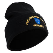 U.S. Army 23rd Infantry Division Logo Embroidered 12 Inch Solid Knit Cuff Long Beanie Made in USA - Black OSFM