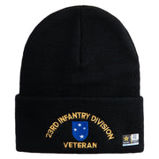 U.S. Army 23rd Infantry Division Logo Embroidered 12 Inch Solid Knit Cuff Long Beanie Made in USA - Black OSFM
