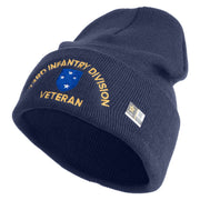 U.S. Army 23rd Infantry Division Logo Embroidered 12 Inch Solid Knit Cuff Long Beanie Made in USA - Navy OSFM