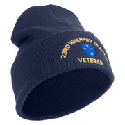 U.S. Army 23rd Infantry Division Logo Embroidered 12 Inch Solid Knit Cuff Long Beanie Made in USA - Navy OSFM