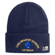 U.S. Army 23rd Infantry Division Logo Embroidered 12 Inch Solid Knit Cuff Long Beanie Made in USA - Navy OSFM