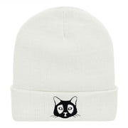 Mystical Black Cat Outline Embroidered Knitted Long Beanie