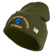 U.S. Army 23rd Infantry Division Logo Embroidered 12 Inch Solid Knit Cuff Long Beanie Made in USA - Olive OSFM