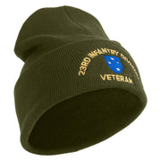 U.S. Army 23rd Infantry Division Logo Embroidered 12 Inch Solid Knit Cuff Long Beanie Made in USA - Olive OSFM