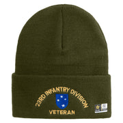 U.S. Army 23rd Infantry Division Logo Embroidered 12 Inch Solid Knit Cuff Long Beanie Made in USA - Olive OSFM
