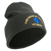 U.S. Army 23rd Infantry Division Logo Embroidered 12 Inch Solid Knit Cuff Long Beanie Made in USA - Charcoal OSFM