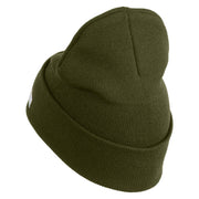 U.S. Army 24th Infantry Division Logo Embroidered 12 Inch Solid Knit Cuff Long Beanie Made in USA - Olive OSFM