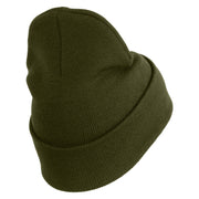 U.S. Army 24th Infantry Division Logo Embroidered 12 Inch Solid Knit Cuff Long Beanie Made in USA - Olive OSFM