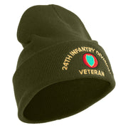 U.S. Army 24th Infantry Division Logo Embroidered 12 Inch Solid Knit Cuff Long Beanie Made in USA - Olive OSFM
