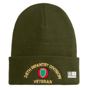 U.S. Army 24th Infantry Division Logo Embroidered 12 Inch Solid Knit Cuff Long Beanie Made in USA - Olive OSFM