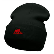 The Crimson Bull Embroidered 12 Inch Long Knitted Beanie