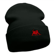 The Crimson Bull Embroidered 12 Inch Long Knitted Beanie