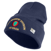U.S. Army 24th Infantry Division Logo Embroidered 12 Inch Solid Knit Cuff Long Beanie Made in USA - Navy OSFM